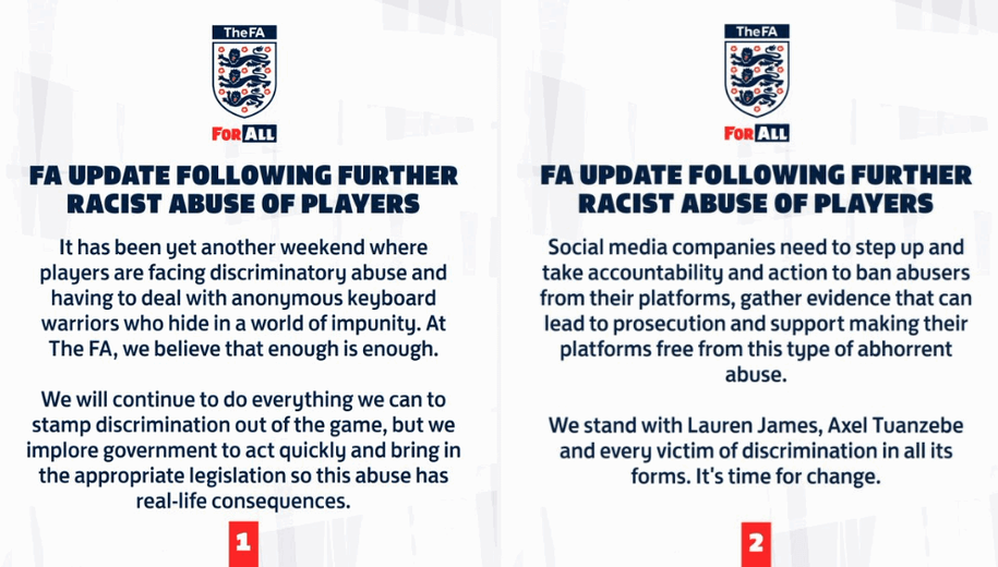The FA and FIFPRO join growing call to end racial abuse and hate-speech on social media